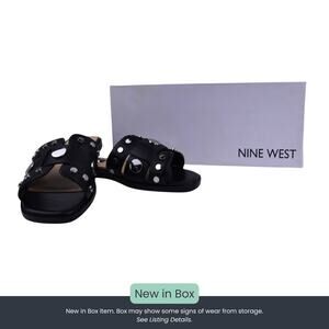 Nine West Gema Black Leather Studded Slide Sandals | Size 5 | New in Box